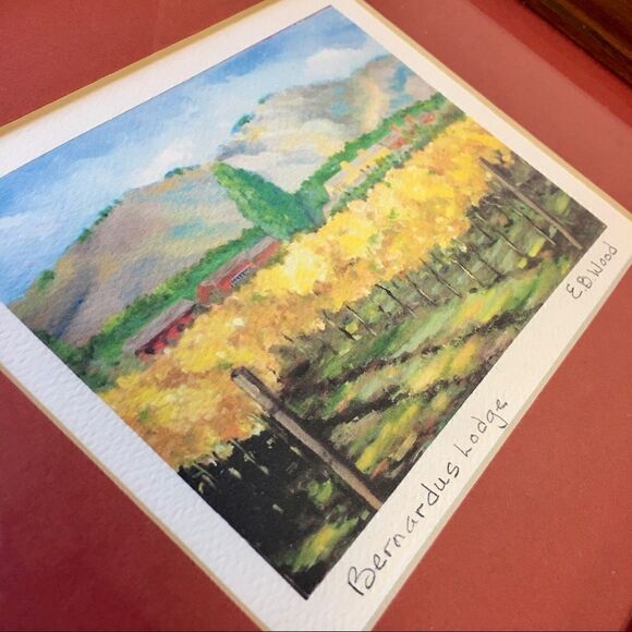 Artist Signed EB Webb Bernardus Lodge Watercolor in Matted Wood Frame - Picture 4 of 14